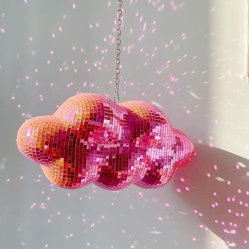 Pink Disco Ball Cloud Shaped, Hanging Disco Home Decor for Party,Room,Home, Retro Reflective Mirror Ball with Chain, Disco Ornaments, Design Patent thumbnail 2