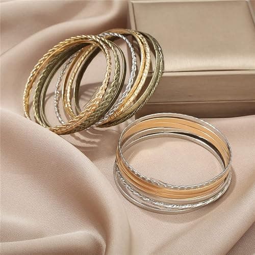 RINTOLER 16Pcs Gold Bangle Bracelets for Women - Multi Layer Stackable Textured Bracelets Boho Jewelrys Set. thumbnail 7
