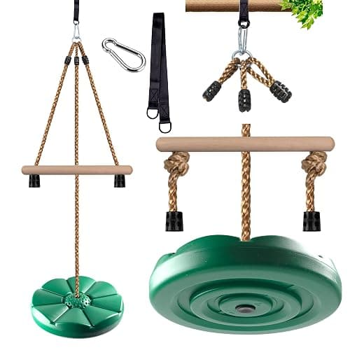 KINSPORY Disc Swing for Kids, Swing Set Accessories, 7FT Height Adjustable Gym Monkey Bars, Hanging Tree Seat for Backyard, Outdoor Play Equipment - Green - Image 1