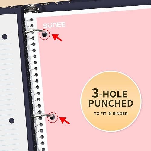 SUNEE Spiral Notebooks College Ruled, 1-Subject, 4 Pack, 8 x 10-1/2 in, 70 Sheets, 3-Hole Punched Paper, Pastel Pink, Purple, Blue, Green for School, Home & Office, Writing Journal thumbnail 6