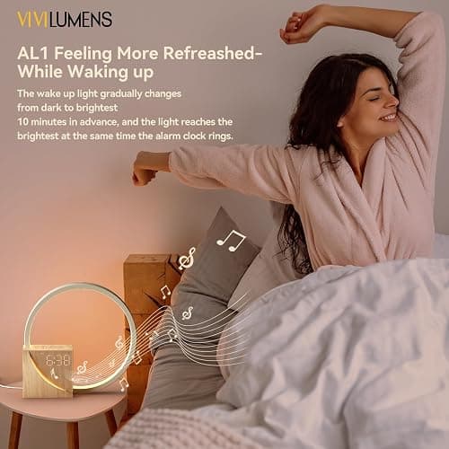 Vivilumens Sunrise Alarm Clock for Heavy Sleepers Adults, Wake-up Light, Sleep Aid 10 White Noise Sound Machines with 30/60/90 Timer, 3 Level Dimmable Touch Table Lamp with Snooze USB Charger Port thumbnail 2