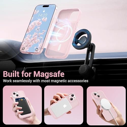 jaroco for iPhone 15 Case,with Magnetic[Liquid Silicone][Compatible with MagSafe] [Military Grade Drop Protection] Translucent Matte Shockproof Phone Cover Phone Case-Pink thumbnail 3