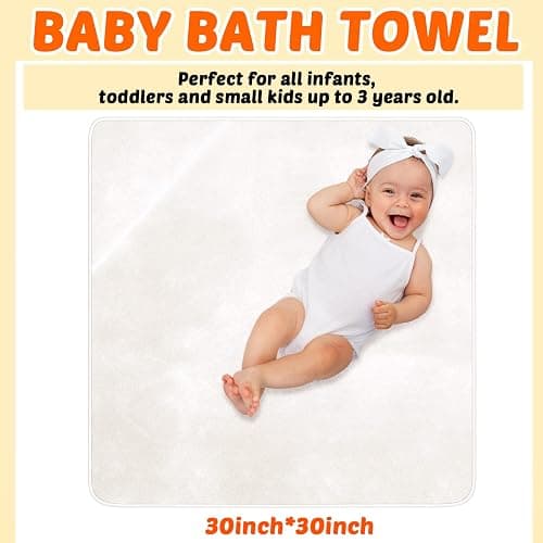 Reginary 4 Pack Baby Hooded Towels Coral Fleece Baby Bath Towels 30 x 30 Inch Soft Absorbent Hooded Bath Blanket for Newborn Toddler Infant Boy Girl Shower Gift Supplies (White) thumbnail 3