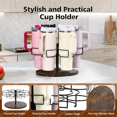 Kssiaz Water Bottle Organizer for Stanley 40 oz, Rotating Stanley Cup Organizer Holder, Tumbler Organizer Holder, Stanley Cup Accessories, Easy to Install, Vintage Brown（Patented Product） thumbnail 5