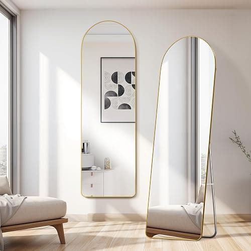 Warmiehomy Arched Full Length Mirror, 160X50cm Large Full Body Floor Standing Mirror, Hanging or Leaning Against Wall for Bedroom Cloakroom, Gold thumbnail 7