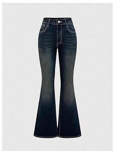 MakeMeChic Women's Flared Jeans Bell Bottom Jeans Embroidered Y2K High Waist Stretchy Denim Pants thumbnail 2