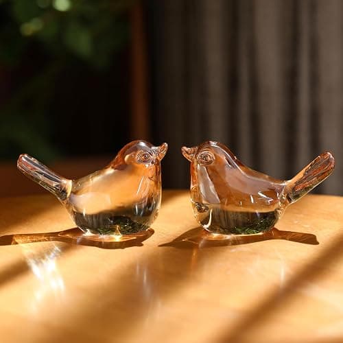Reyife Small Bird Figurines Home Decor Glass Crystal Bird Statue Modern Style Decorative Ornaments for Living Room, Bedroom, Farmhouse, Office Desktop, Book Shelf, Coffee Table, Cabinets (Gold) thumbnail 5