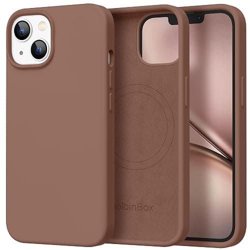 GolbinBox Magnetic for iPhone 13 Case & iPhone 14 Case, Compatible with MagSafe, [Soft Anti-Scratch Microfiber Lining], Slim Liquid Silicone Shockproof Protective Phone Case 6.1 inch, Brown - Image 1