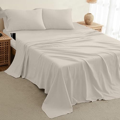 DREAMCARE King Size Sheets Set – 4 pcs Cooling Sheets – up to 21” Deep Pocket King Sheet Set – Hotel Luxury Sheets & Pillowcases – Superior Softness 100% Fine Microfiber with Side Pocket – Ivory thumbnail 9