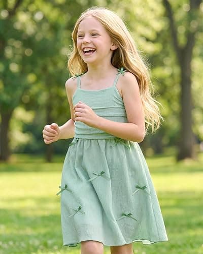 JiAmy Girls Spaghetti Strap Dress Kids Summer Bowknot Smocked Tiered Swing Dresses Casual Elegant Sundress for Girl 5-13 Years thumbnail 4