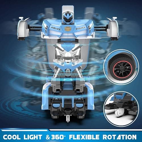 FDJ RC Cars - Transform Remote Control Car, 2.4Ghz 1:18 Scale Transforming Police Car Toy with Flashing Light, One Button Deformation 360 Degree Rotating Drifting Kids Toys Car for Boys Girls thumbnail 4