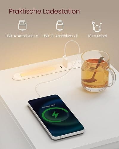 VASAGLE Kailyn Kollektion - Nachttisch, schmal, Beistelltisch, LED-Beleuchtung, 1 USB-A-Anschluss, 1 USB-C-Anschluss, Schublade, offenes Fach, für Schlafzimmer, Wohnzimmer, wolkenweiß LET610W01 thumbnail 5