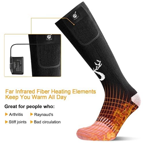 SNOW DEER Upgraded Rechargeable Electric Heated Socks,7.4V 2200mAh Battery Powered Cold Weather Heat Socks for Men Women,Outdoor Riding Camping Hiking Motorcycle Skiing Warm Winter Socks thumbnail 7
