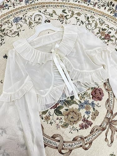 Long Sleeve Lolita Blouses Women Peter Pan Collar Victorian Shirt Vintage Kawaii Lace Up Frilly Tops Trendy Bottoming Shirt thumbnail 5