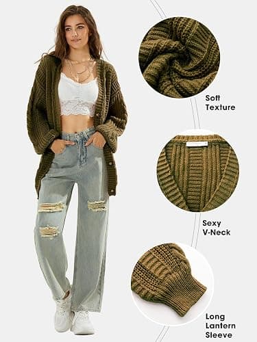EXLURA Womens 2025 Oversized Cardigan Sweaters Fall Winter Lightweight Soft Knit Cardigan Open Front Button Outwear Coats thumbnail 3