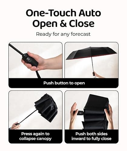 Windproof Travel Umbrella - Compact & Withstands Winds up to 100MPH, Strongest Premium Auto Folding Umbrella for Rain and Sun - Durable, Light & Portable for Women & Men, Fits Backpack & Cars thumbnail 4
