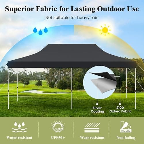 Tangkula 10x20 Ft Pop Up Canopy, Instant Setup Outdoor Tent with 6 Sand Bags, 12 Stakes & 6 Ropes, UPF 50+ Portable Canopy Tent with Carrying Bag for Camp, Beach, Patio (Black) thumbnail 6