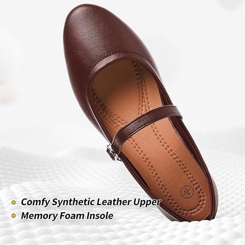 Womens Mary Janes Flats Shoes Ballet Flats Black Dress Shoes,Memory Foam Insole,Soft Synthetic Leather,with Strap thumbnail 4