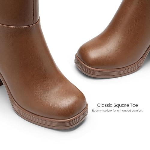 Athlefit Women's High Chunky Heel Platform Ankle Boots | Square Toe Fall Short Booties With Side Zipper, 3.54-Inch Heel, Non-Slip Outsole, Ideal for Daily Outings, Dates & Parties thumbnail 6