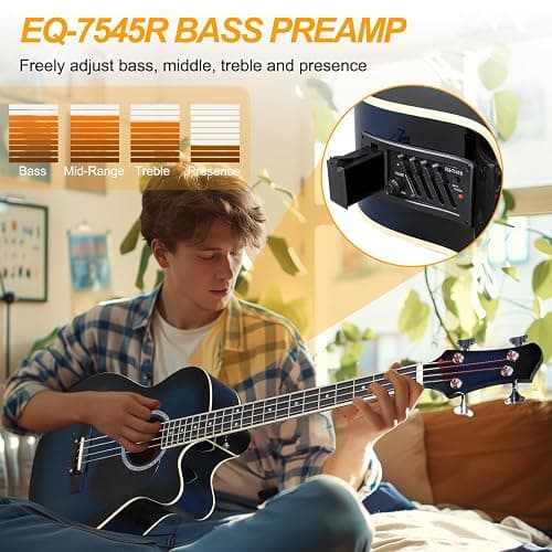 Ktaxon 4 String Acoustic Bass Guitar, Full Size Bass Guitar Kit with Portable Guitar Bag, Premium Cable, Wrench, Strap, Plectrum (Blue) thumbnail 4
