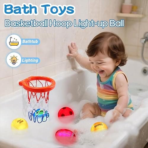 Light Up Bath Toys, Bathtub Basketball Hoop for Kids 1-3, Toddler Pool Water Table Toys 6-12-18 Months, Sensory Toys for Tub Pool Swimming Shower, Baby Bathtime Gifts for Newborn Boy Girl Birthday thumbnail 3