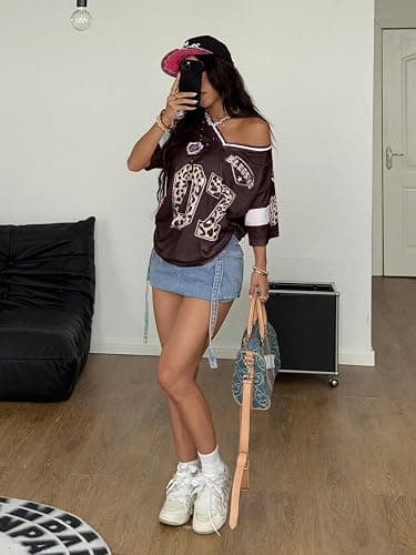 SOLY HUX Women's Y2k Leopard Number Graphic Oversized Tops Football Jersey Shirts Streetwear thumbnail 5