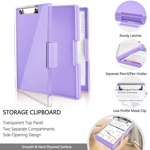 SFLHHDM Clipboard with Storage,Heavy Duty Clip Boards 8.5x11 with 2 Storage Case,Clear Visible Panel Storage Clipboards,Side Opening Nursing Clipboard Folder for Office Supplies-Light Purple thumbnail 4