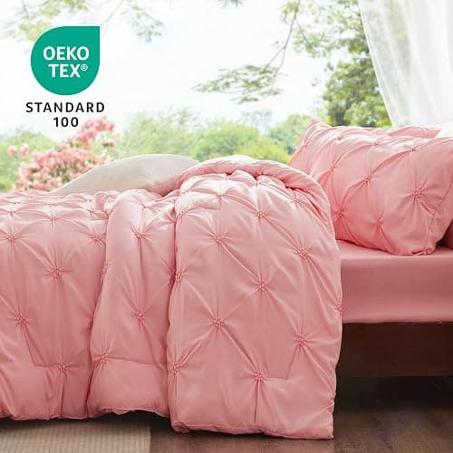 BEDELITE Pink Queen Comforter Set,Fluffy & Soft Comforter | Pintuck Boho Bedding, Warm & Cute Bed Set for All Season,With 2 Pillowcases thumbnail 3