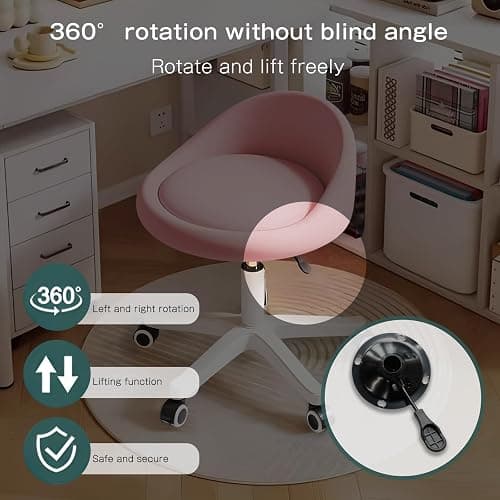 Rolling Stool – Ergonomic Swivel Seat, Adjustable Height, Ultra-Quiet Wheels, Padded PU Leather Cushion, for Salon, Office, Massage & Medical Use Pink 1 thumbnail 4