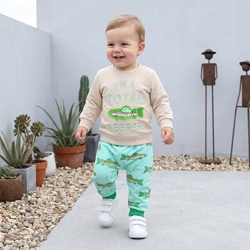 Toddler Baby Boy Fall Winter Clothes Letters Crewneck Sweatshirt Pants Sets | Toddler Baby Boy Fall Winter Clothes Letters Fish Embroidery Crewneck Sweatshirt Pants Sets Cute Baby Boy Outfits thumbnail 5