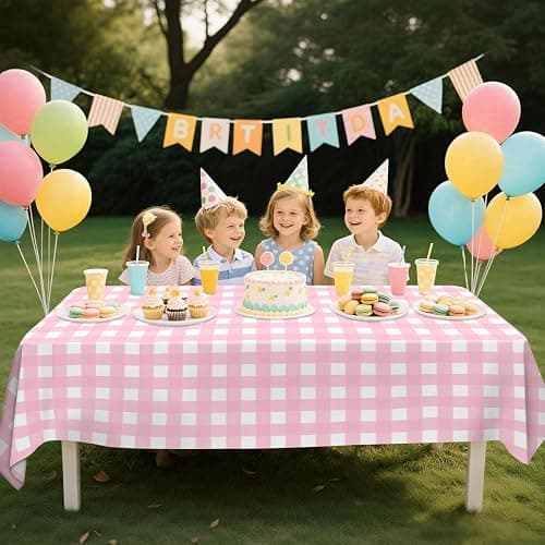 4 Pcs Pink Plaid Tablecloth Plastic Pink and White Checkered Tablecloths Waterproof Rectangle Pink Gingham Tablecloth for Picnic Birthday Wedding Camping Holiday Christmas Parties, 52 x 86 in thumbnail 2