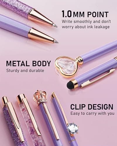 WEMATE 8Pcs Ballpoint Pens Set Purple Pens Set Purple Ballpoint Pen Bling in Black & Blue Ink Metal Crystal Diamond Pen for Journaling Glitter Fancy Pens Gifts for Women Wedding Office thumbnail 5