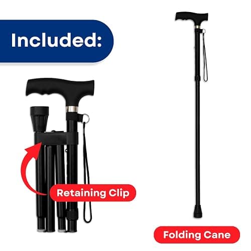 RMS Folding Cane - Foldable Walking Cane with Adjustable Height - Collapsible and Lightweight - Soft Ergonomic Handle for Comfortable Grip - Portable Walking Stick for Mobility Aid thumbnail 2