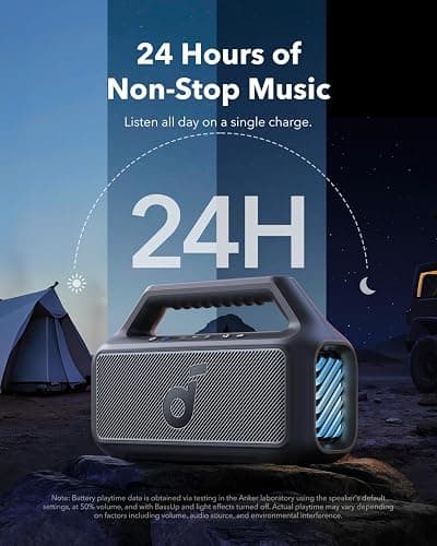 Soundcore Boom 2 by Anker, Outdoor Speaker, 80W, Subwoofer, BassUp 2.0, 24H Playtime, IPX7 Waterproof, Floatable, RGB Lights, USB-C, Custom EQ, Bluetooth 5.3, Portable for Camping and Beach - Black thumbnail 6
