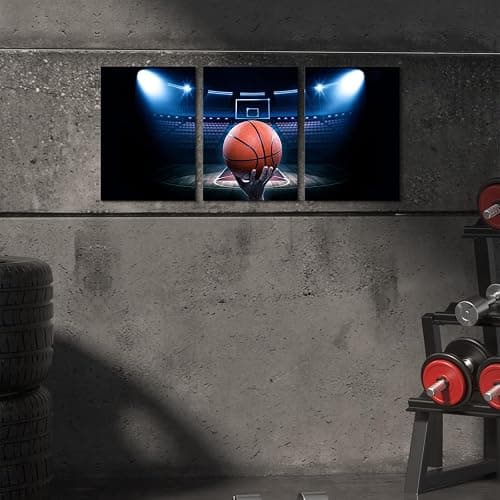 KAWAHONE Canvas Wall Art Print Basketball Poster-Basketball on The Shadowy Court Sports Decor Art-Basketball Wall Decor-Basketball Canvas Wall Art Paintings for Basketball Boys Bedroom Decor Sports Poster Man Cave Decor - 3p-lanqiu - 12x16inx3pcs thumbnail 3