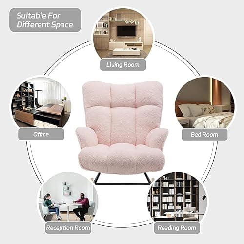 Rocking Chair Nursery Teddy, Upholstered Baby Fluffy Glider Rocker for Adults Indoor, Comfy Sherpa Compact Nursing Chairs for Small Spaces, Living Room, Classroom, Bedroom, Pink thumbnail 6