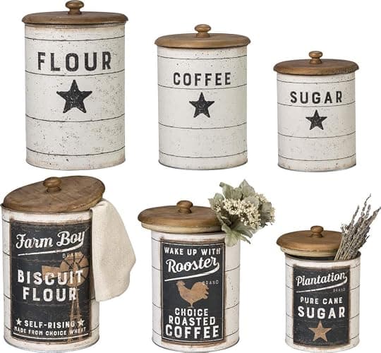 Primitives by Kathy 39060 Farmhouse Tin Canisters, Sugar/Coffee/Flour - Image 1