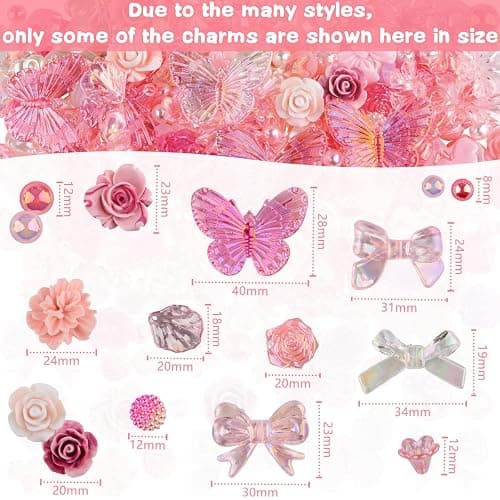 Kikonoke 350 Pieces 3D Resin ABS Colorful Rose Flower Bows Butterfly Charms with Flatback Half Round Pearl Beads for Bracelet Earring Necklace Craft DIY Making Supplies thumbnail 4