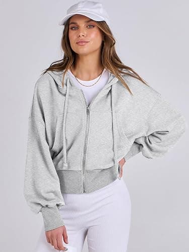 ANRABESS Women's Zip Up Hoodie Cropped Sweatshirt | Soft Comfy Casual Jacket, Workout & Daily Wear, Cute Y2K Clothes, Fall Spring Transition Outfits thumbnail 2