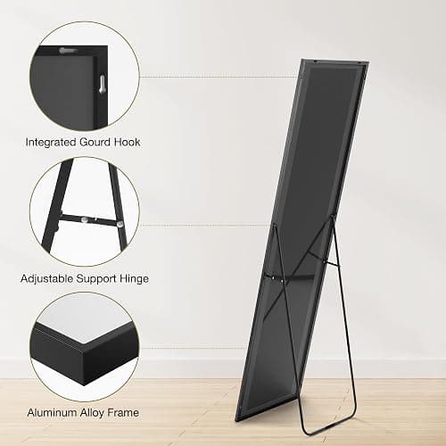 DUMOS Full Length Mirror 59"x17" Full Body Floor Mirror for Bedroom or Cloakroom, Can Stand Alone, Hang or Lean Against Wall, Tall Wall Mirror with Stand and Sleek Aluminum Alloy Thin Frame thumbnail 6