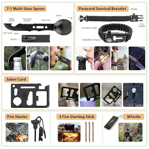 Survival Kit, 250Pcs Survival Gear First Aid Kit with Molle System Compatible Bag and Emergency Tent, Emergency Kit for Earthquake, Outdoor Adventure, Hiking, Hunting, Gifts for Men Women thumbnail 5