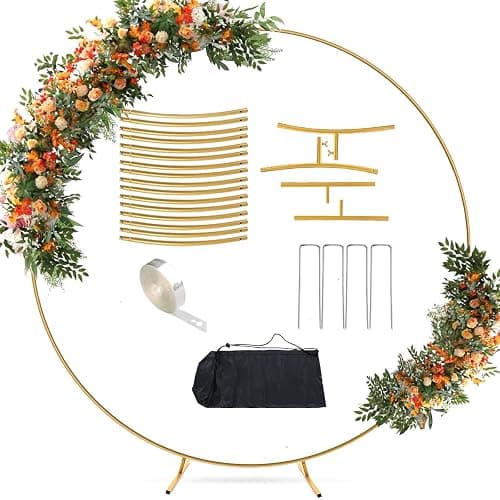 Antizz 7.2FT Gold Round Balloon Arch Stand,Backdrop Stand for Parties,Metal Circle Heavy Duty Wedding Arch Frame for Ceremony Birthday Party Anniversary Bridal Graduation Decoration - 7.2FT - Gold - Image 1