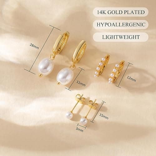 OOOPEL 3 Pairs Stackable Gold Hoop Earrings Set for Women 14K Gold Plated Earring Stacks CZ Heart Pearl Rhombus Bow Four Leaf Star Huggie Earrings for Women Trendy Jewelry thumbnail 4