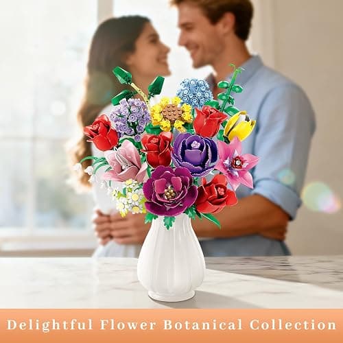 Loyratche Flower Bouquet Building Set, Compatible with Lego for Adults, 16 Rose Building Block, Artificial Flowers Botanical Collection Kit Home Decor, Gift for Her (907 PCS) thumbnail 4