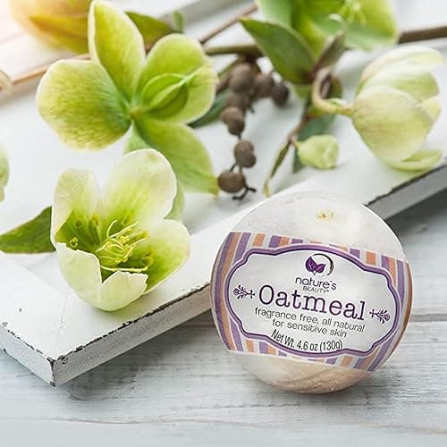 Nature's Beauty Oatmeal Fragrance-Free Bath Bomb Multi-Pack - Natural Hand Crafted, Non-Staining, Luxury Fizzy Spa Bomb, Sooth Dry + Itchy Skin Made w/Almond + Coconut Oil, 4.6 oz (4 Pack) thumbnail 2