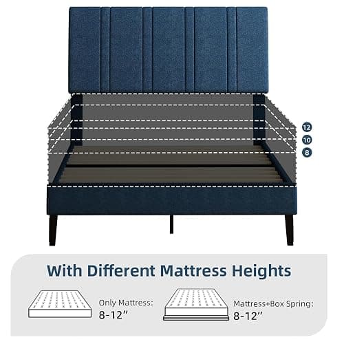 MaverickFurni Twin Bed Frame for Kids, Upholstered Platform Bed Frame with Linen Fabric headboard, Wood Slats, Modern Style, No Box Spring Needed, Easy Assembly, Blue thumbnail 6