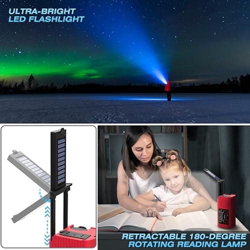 NITIGO Emergency Weather Radio, 4000mAh NOAA Weather Alert Radio Solar Charging, Hand Crank & USB Charged, AM/FM with LED Flashlight, Reading Lamp, SOS Alarm, Headphone Jack for Outdoor Indoor thumbnail 2