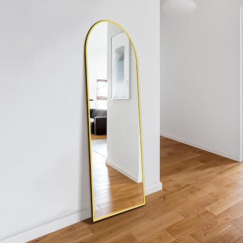 Delma Full Length Mirror, Large Floor Mirror for Wall, Bedroom, Bathroom, Living Room with Aluminium Frame (Stand, Arch 56x15-Gold) thumbnail 7