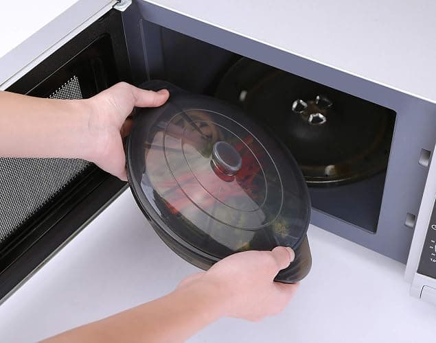 Microwave Steamer Cooker Collapsible Bowl Silicone Baked Potato Cookware with Handle Lid for Vegetables Fish Prep Meal Food with Removable Rack BPA Free Easy to Store Freezer Dishwasher Safe Black thumbnail 3