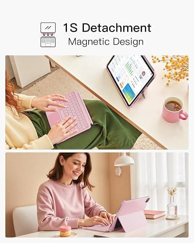 Inateck for iPad 11th/10th Gen Case with Keyboard,for iPad 10th(10.9")/11th Gen(2025 A16),Air 11" M3/M2,Air 6/5/4th,Pro 11 4/3/2/1th,Ultralight Detachable Keyboard with Touchpad, AceTouch Pink thumbnail 4